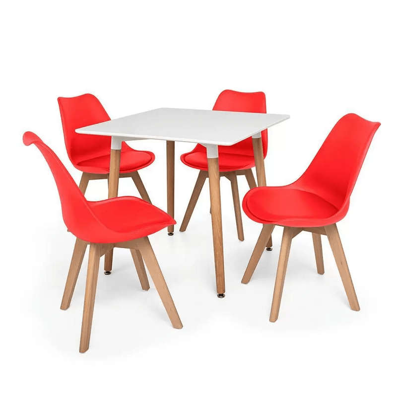 SMTE Dining Suites/Sets - Square Dining Table with Four Padded Red Chairs - Red, White with keychain
