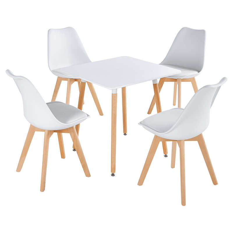 SMTE Dining Suite / Set - White Square Dining Table with Four Padded Chairs with keychain
