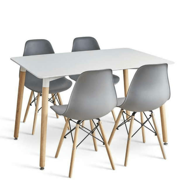 SMTE Dining Suite / Set - Four Wooden Leg Chairs - Grey / white Colours with keychain