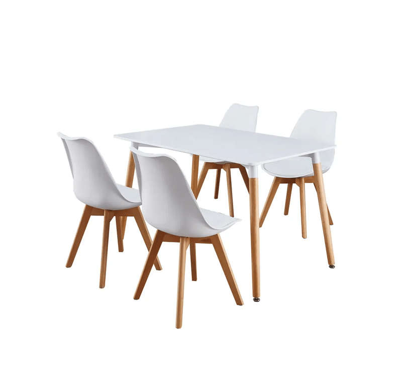 SMTE Dining Suite / Set - Dining Table with Four Padded Chairs - White with keychain
