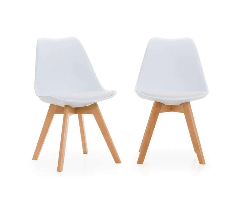 SMTE Dining Chairs with Cushion Seat, Wooden Legs (White) - Set of 2 - White with keychain