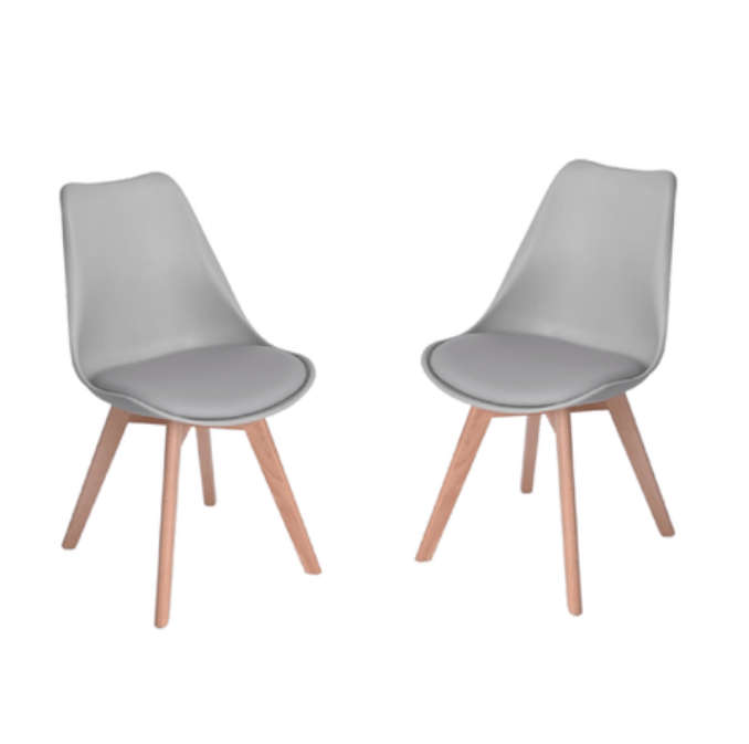 SMTE Dining Chairs with Cushion Seat, Wooden Legs (White) - Set of 2 - Grey with keychain