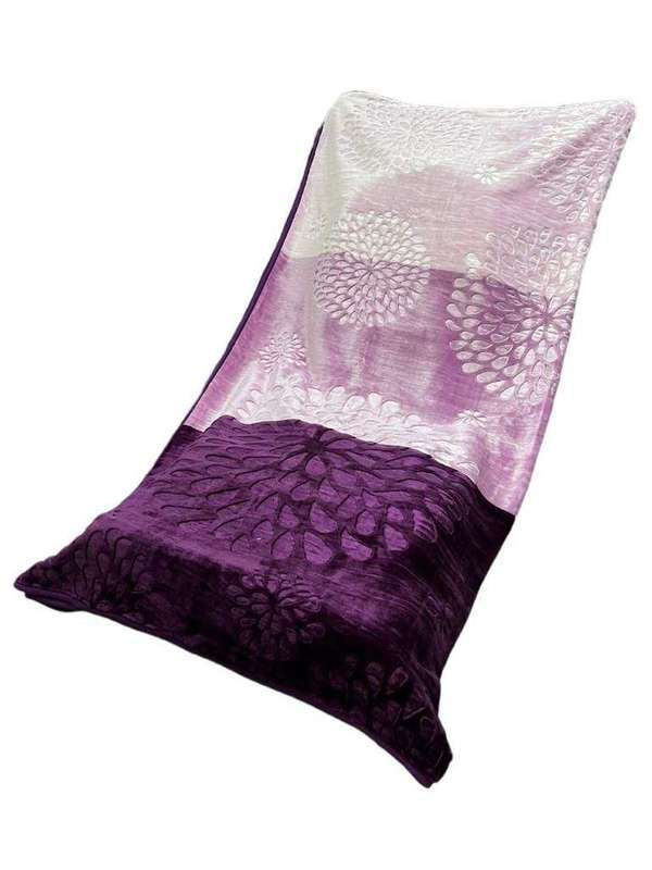 SMTE Mink Colourful 1-Ply Blanket - Queen Size - Light Purple with keychain