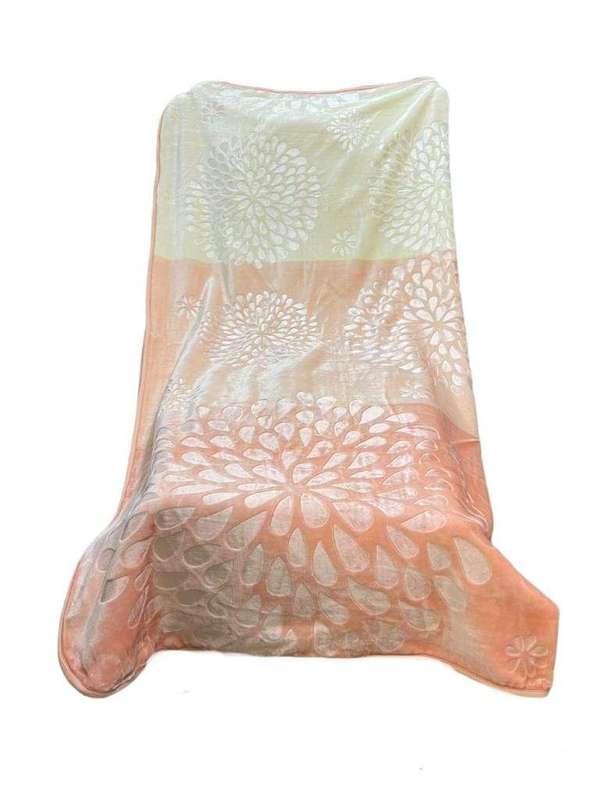 SMTE Mink Colourful 1-Ply Blanket - Queen Size - Peach with keychain