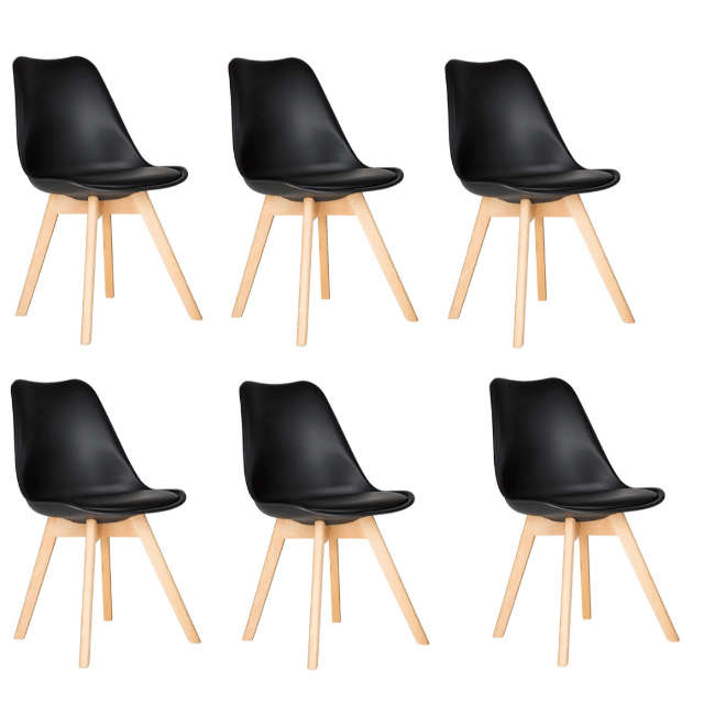 SMTE Dining Chairs - Cushioned Seat / Wooden Legs - 6 Pack - - Black with keychain