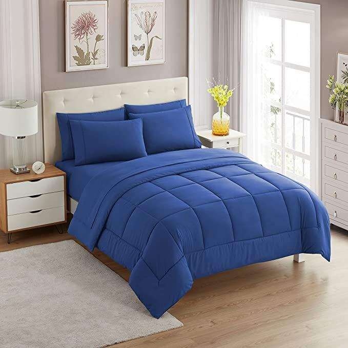 SMTE 5-piece Plain Comforter set Royal Blue with keychain