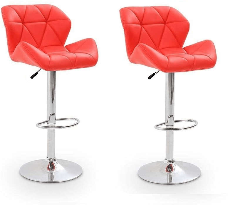 SMTE Diamond Padded Bar Stools / Kitchen Counter Chairs - Set of 2 - Red Colour with keychain