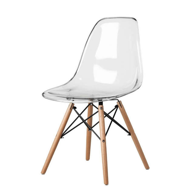 SMTE Clear Eames Chair with Wood Legs with keychain