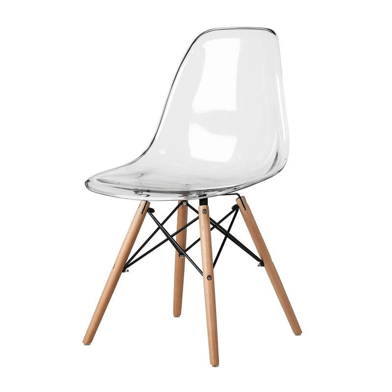 SMTE Clear Eames Chair with Wood Legs with keychain