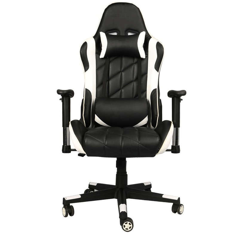 SMTE Black and White Ergonomic Gaming Chair with keychain