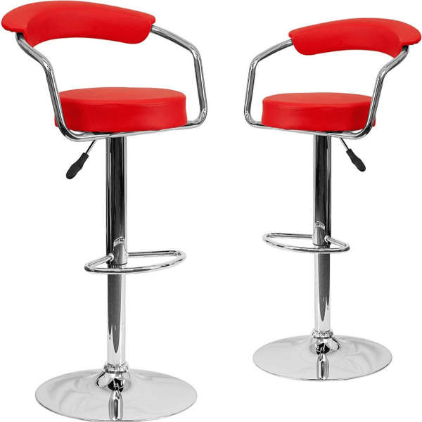 SMTE Bar Stools / Kitchen Counter Swivel Chairs with Arms ? 2 Pack ? Red Colour with keychain