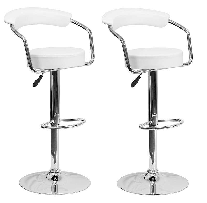 SMTE Bar Stools / kitchen Counter Chairs with Armrests ? 2 Pack ? White Colour with keychain