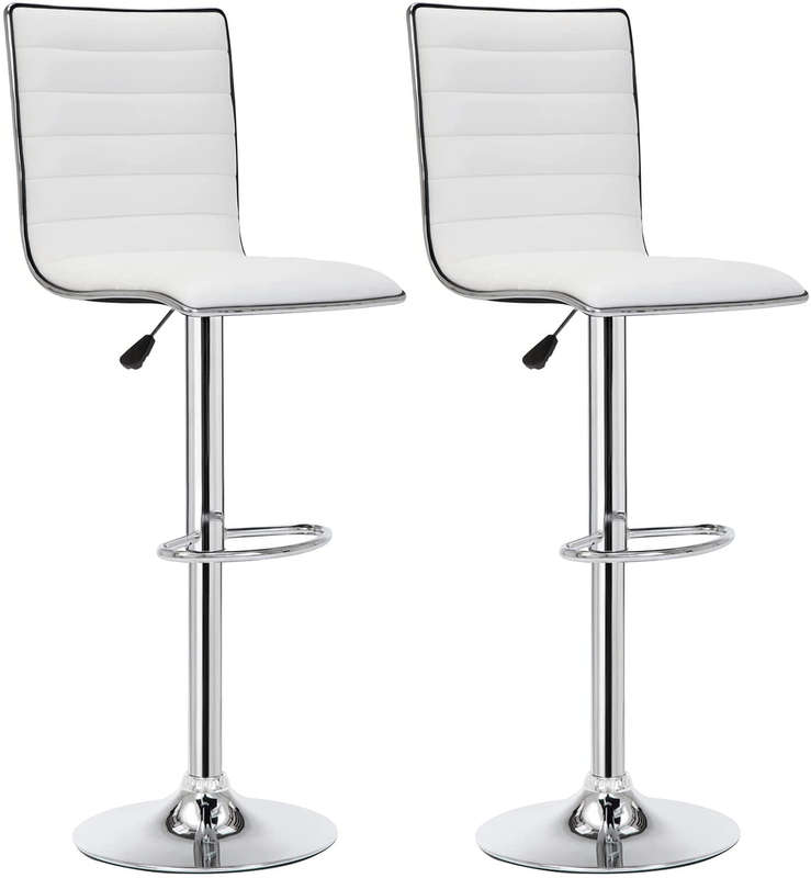 SMTE Bar Stools / Kitchen Counter Breakfast Chairs - Set of Two - White with keychain