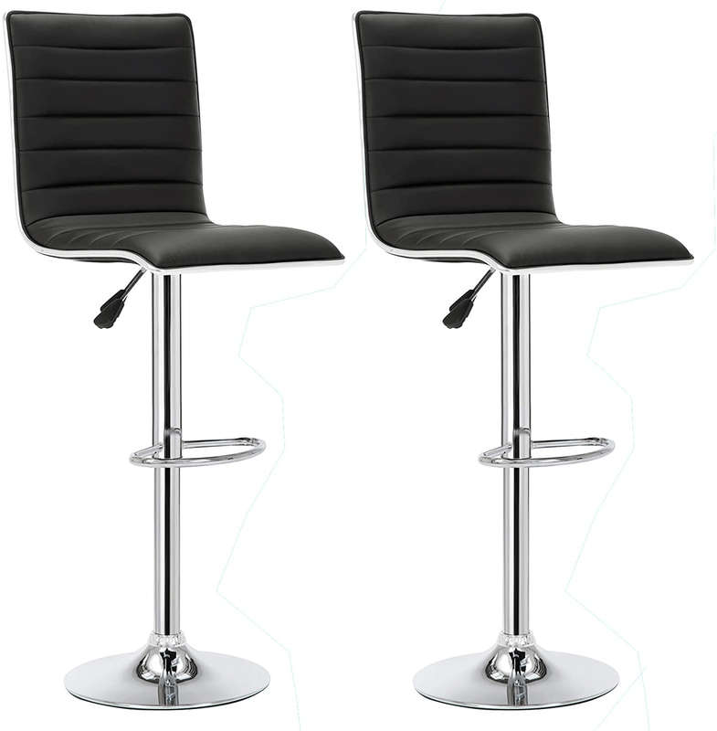 SMTE Bar Stools / Kitchen Counter Breakfast Chairs - Set of Two - Black with keychain