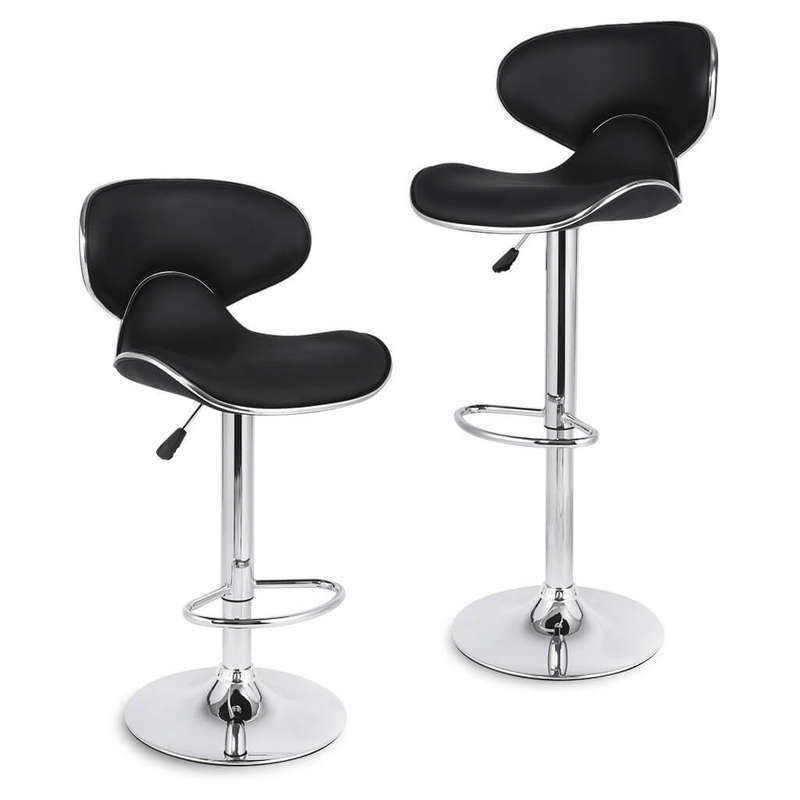 SMTE Bar Stools / Kitchen Counter Breakfast Chairs - 2 Pack - Black with keychain