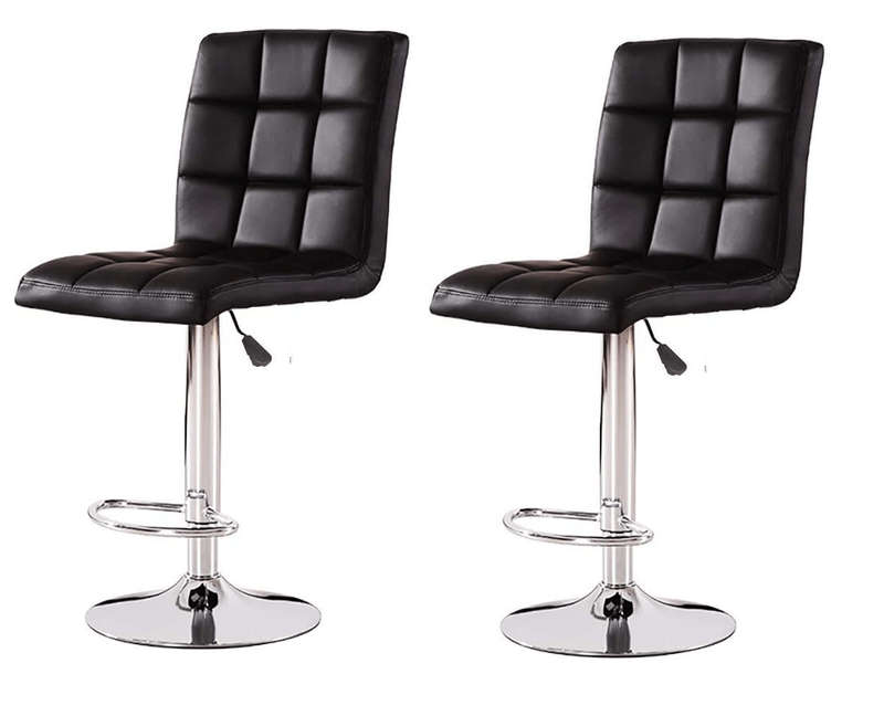 SMTE Bar Stools / High- back Kitchen Counter Chairs - Set of 2 - Black Colour with keychain