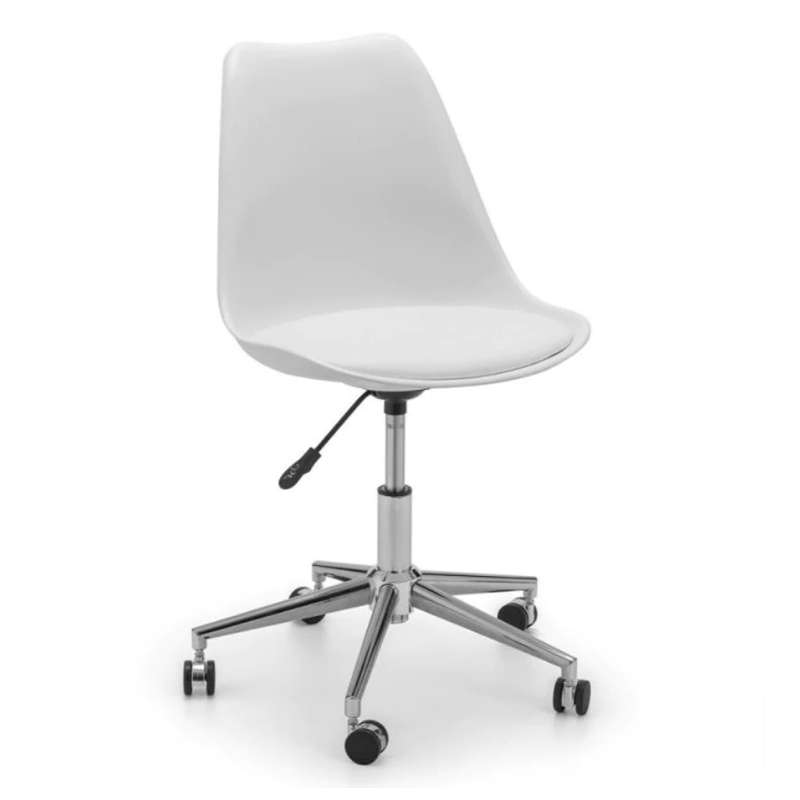 SMTE Armless Adjustable Swivel Mid-Back Task Office Chair with Wheels - White with keychain