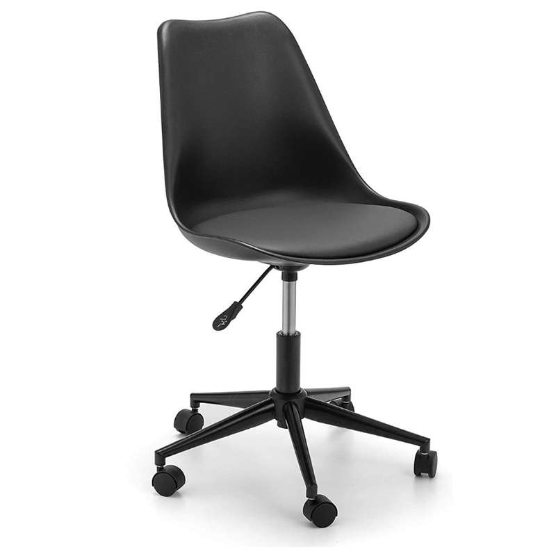 SMTE Armless Adjustable Swivel Mid-Back Task Office Chair with Wheels - Black with keychain