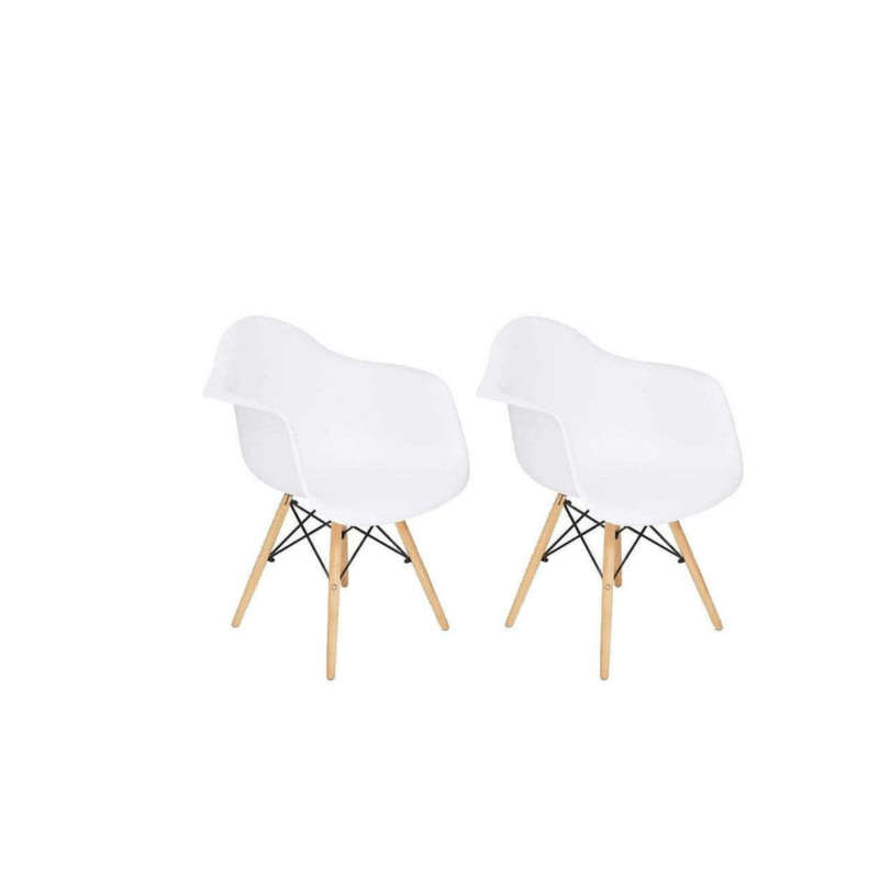 SMTE Arm Chair/Wood Leg - Set of 2 - Black/Natural Wood - White with keychain