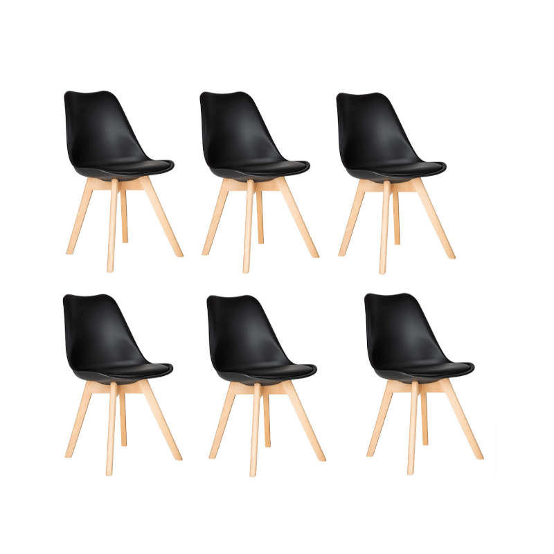 SMTE A Pack of 6 Cushioned Dining Wooden Legs Chairs - Black with keychain