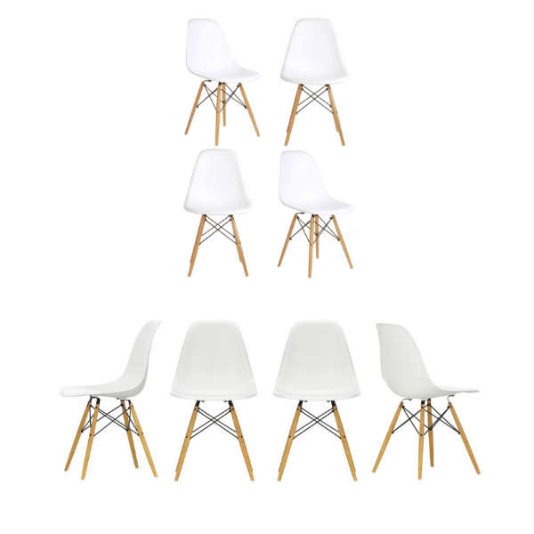 SMTE 8 Pieces Elegant White Chairs with Wooden Legs with keychain