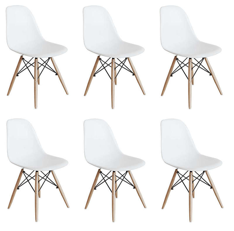 SMTE 6 x Wooden Leg Chairs - White with keychain