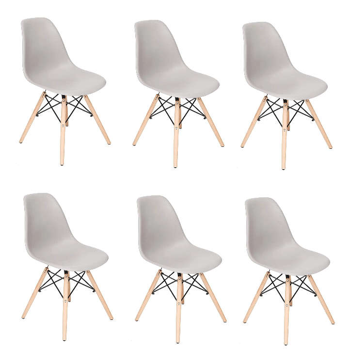 SMTE 6 x Wooden Leg Chairs - Grey with keychain