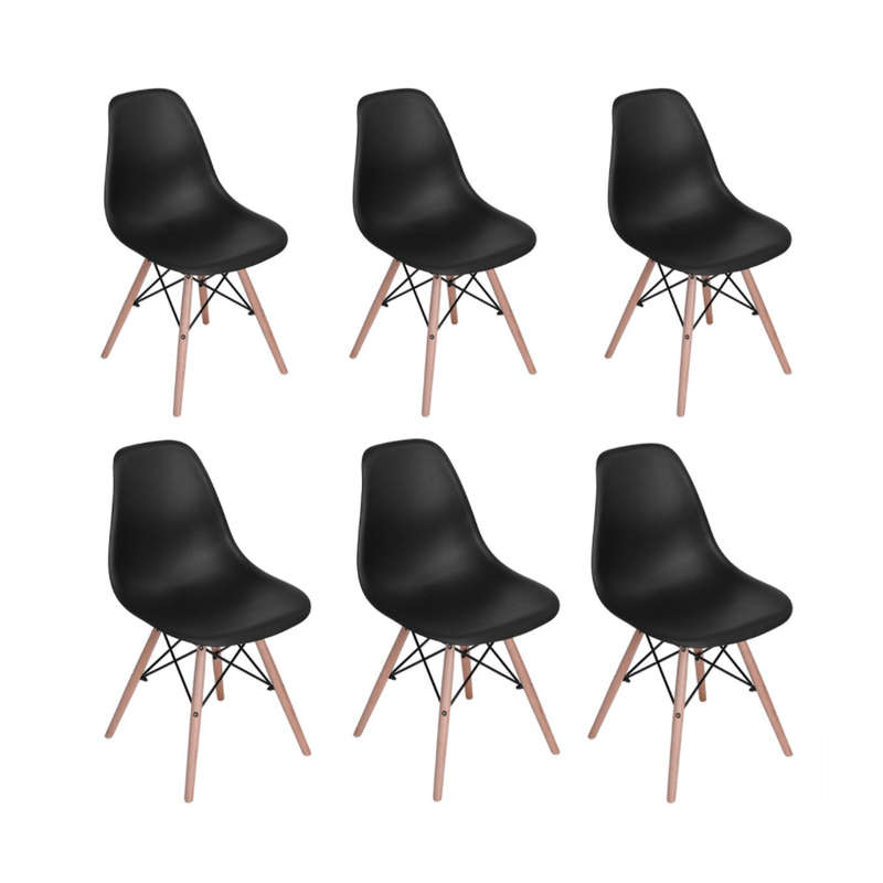 SMTE 6 x Black Wooden Leg Dining Chairs with keychain