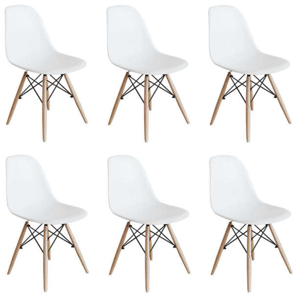 SMTE 6 Wooden Leg Chairs - White with keychain