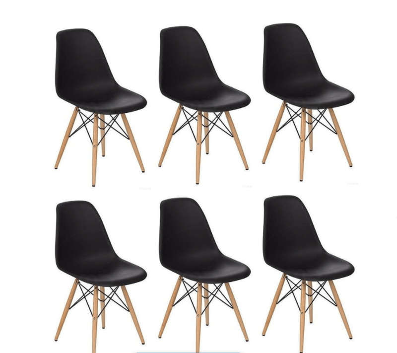 SMTE 6 Wooden Leg Chairs - Black with keychain