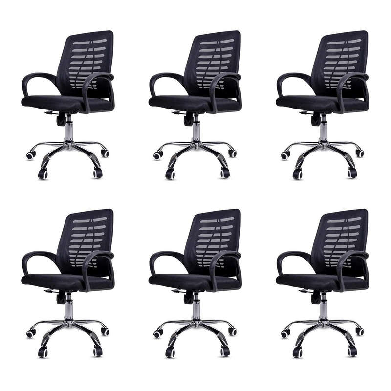 SMTE 6 Pcs Mesh Back Office Chair - Black with keychain