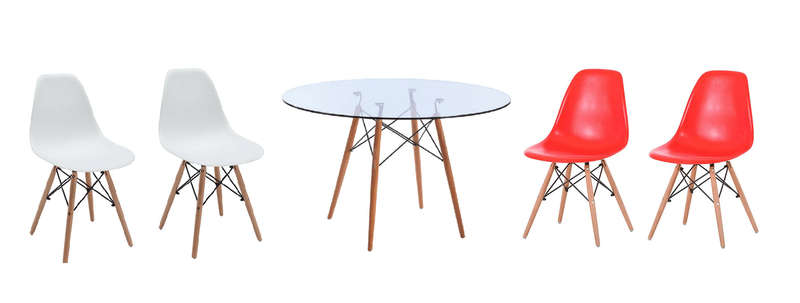 SMTE 5 Piece Glass Table and Black Wooden Leg Chairs with keychain