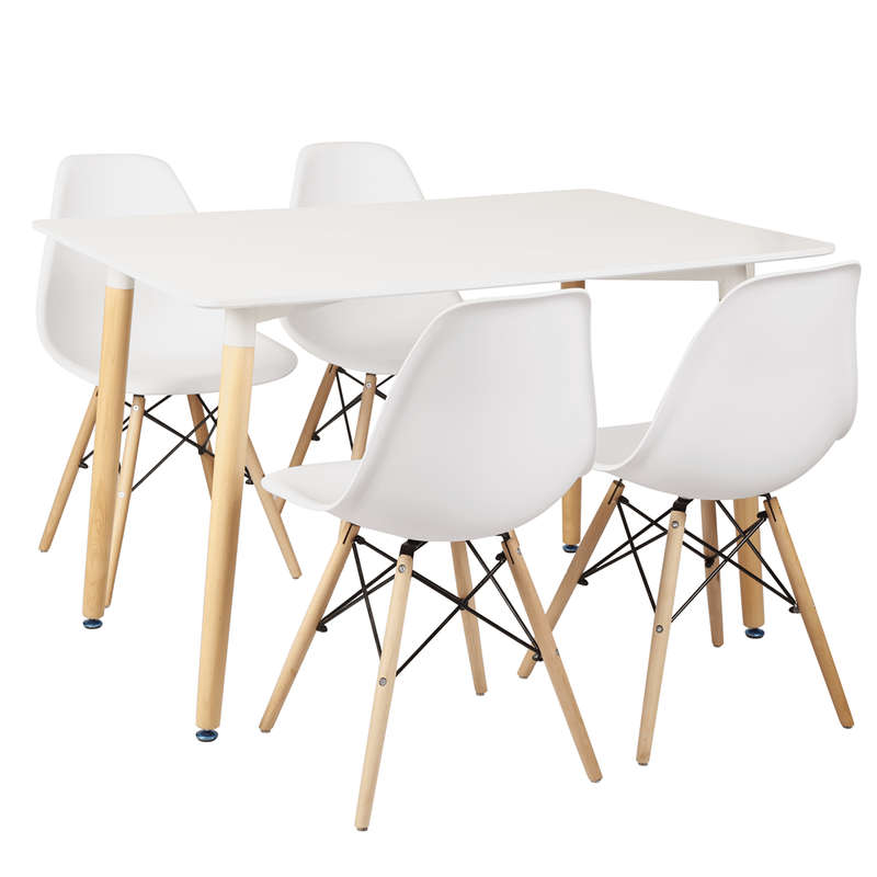 SMTE 5 In 1 Nordic Style Assembled Rectangular Dining Table and Chairs (White) with keychain