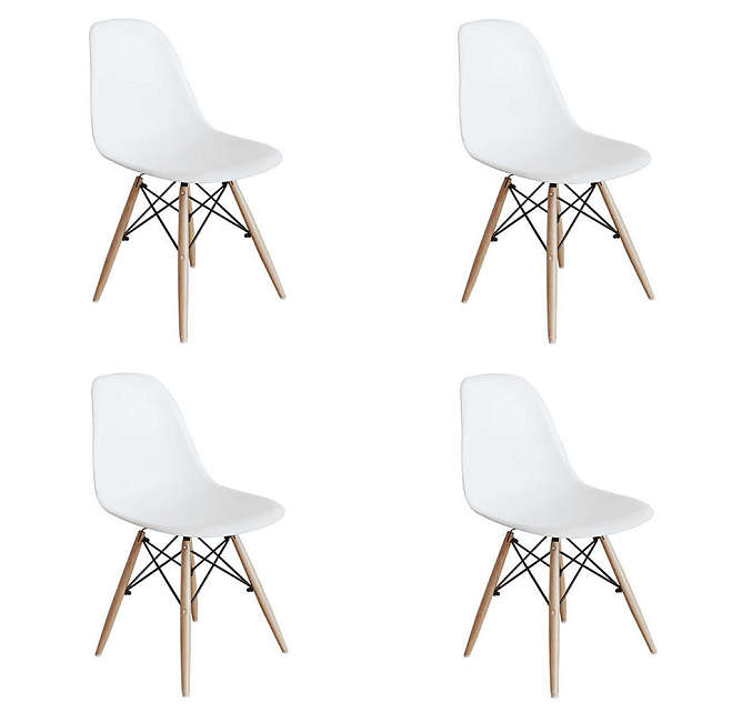SMTE 4 x Childrens Wooden Leg Chair - White with keychain