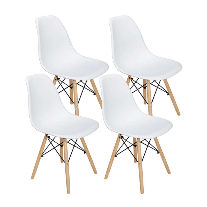 SMTE 4 Piece White Wooden Leg Dining Chairs with keychain