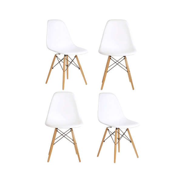 SMTE 4 Piece Modern White Chairs With Solid Wooden Legs with keychain