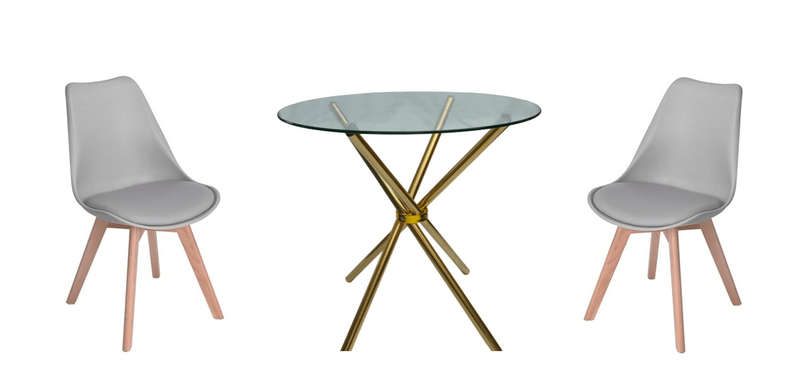 SMTE 3 Piece Table and Wooden Leg Chairs - Grey with keychain