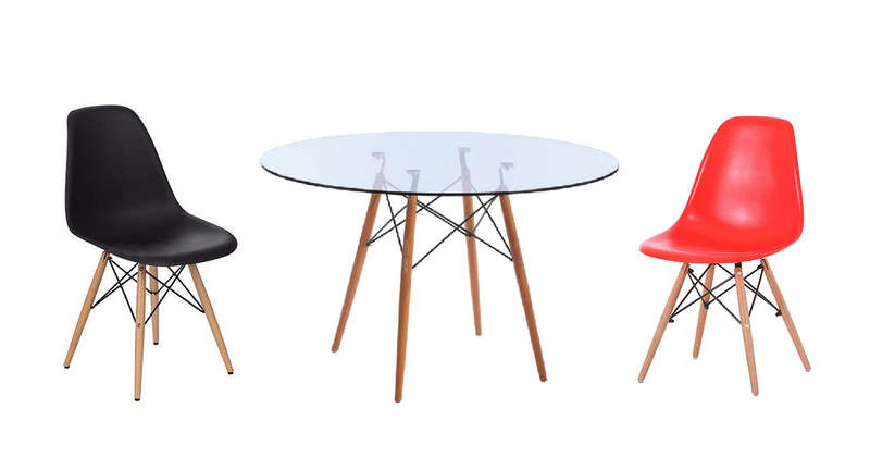 SMTE 3 Piece Glass Table and Wooden Leg Chairs with keychain