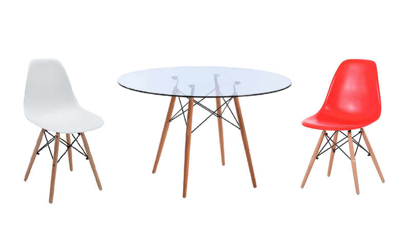 SMTE 3 Piece Glass Table and Wooden Leg Chairs with keychain
