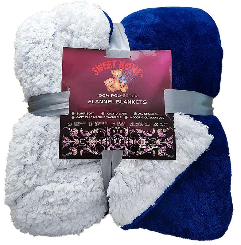SMTE Sherpa Flannel Soft Blanket, Available on both sides. Multiple colour. - Dark blue.  1 - Sin...