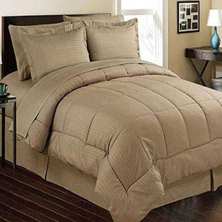 SMTE Maam - 5 piece Striped Comforter - Beige - Double with keychain