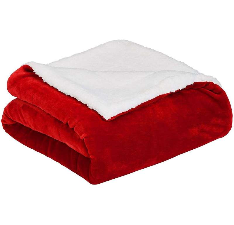 SMTE Sherpa Flannel Soft Blanket, Available on both sides. Multiple colour. - Red. 2 - Three Quar...