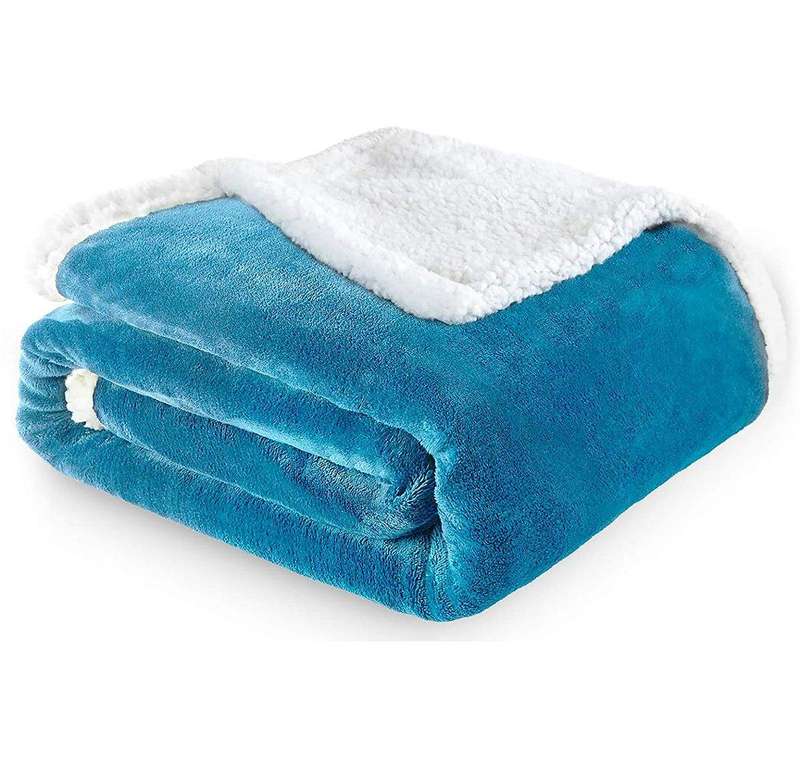SMTE Sherpa Flannel Soft Blanket, Available on both sides. Multiple colour. - Sky blue.  2 - Thre...