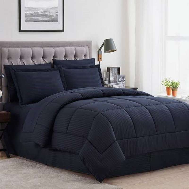 SMTE 5pc Stripe Comforter Blue - Queen with keychain