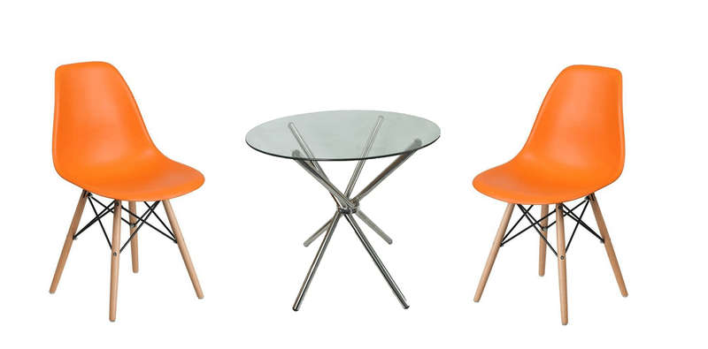 SMTE 3 Piece 80cm Glass Table and Wooden Leg Chairs with keychain