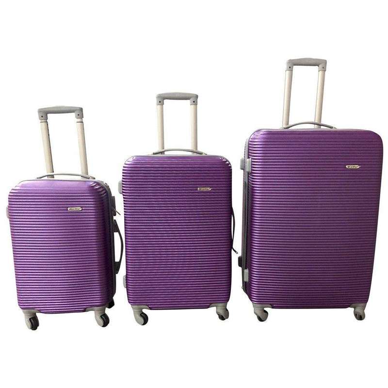 SMTE 3 Piece Hard Outer Shell Luggage Set - Purple with keychain