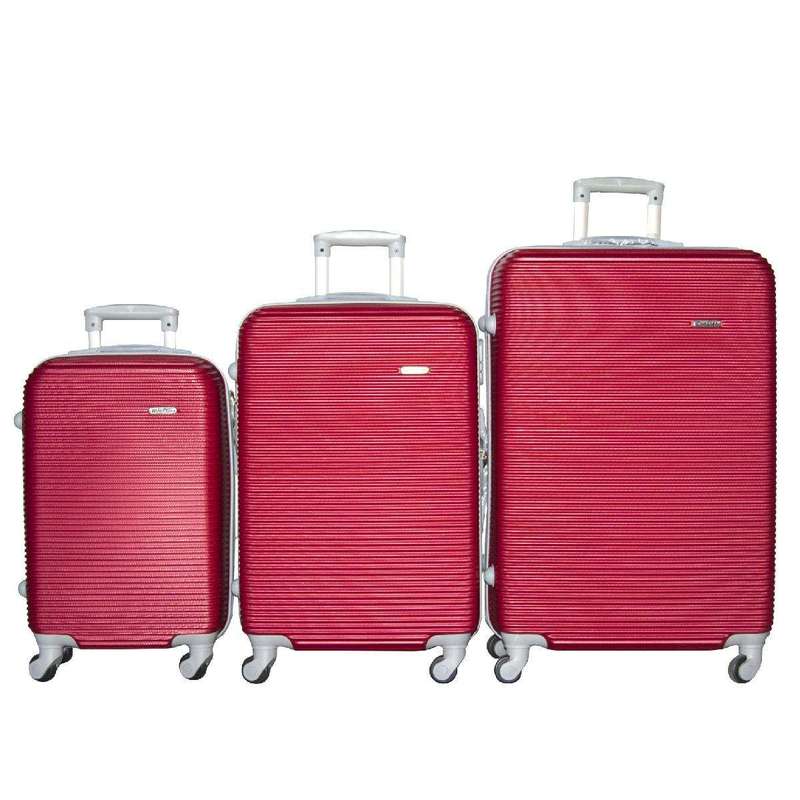SMTE 3 Piece Hard Outer Shell Luggage Set - Red with keychain