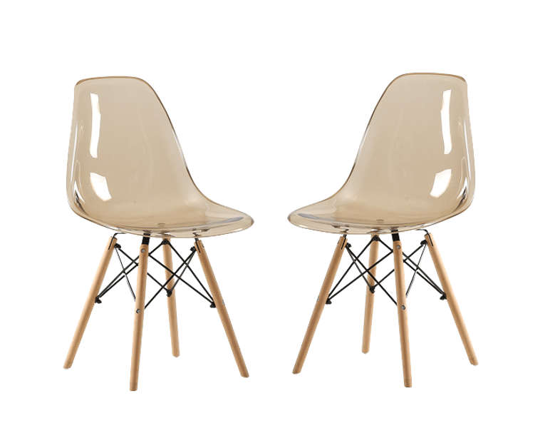 SMTE 2 x Stylish Gold Transparent Wooden Leg Chairs with keychain
