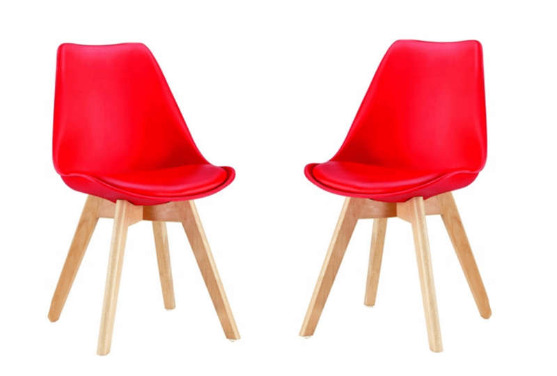 SMTE 2 x Modern Wooden Leg Chairs - Red with keychain