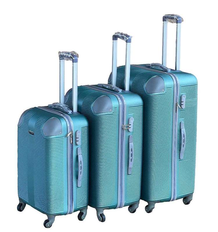 SMTE Le Emporer - 3 Piece Luggage Set-Light Weight Suitcase - Silver Green with keychain